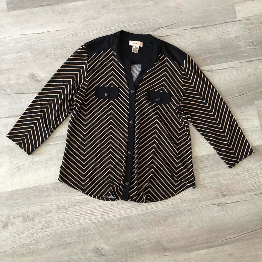 Diana Belle Black & Tan Chevron Button-Front Jacket